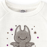 Baby sweatshirt in ecru color with bat drawing