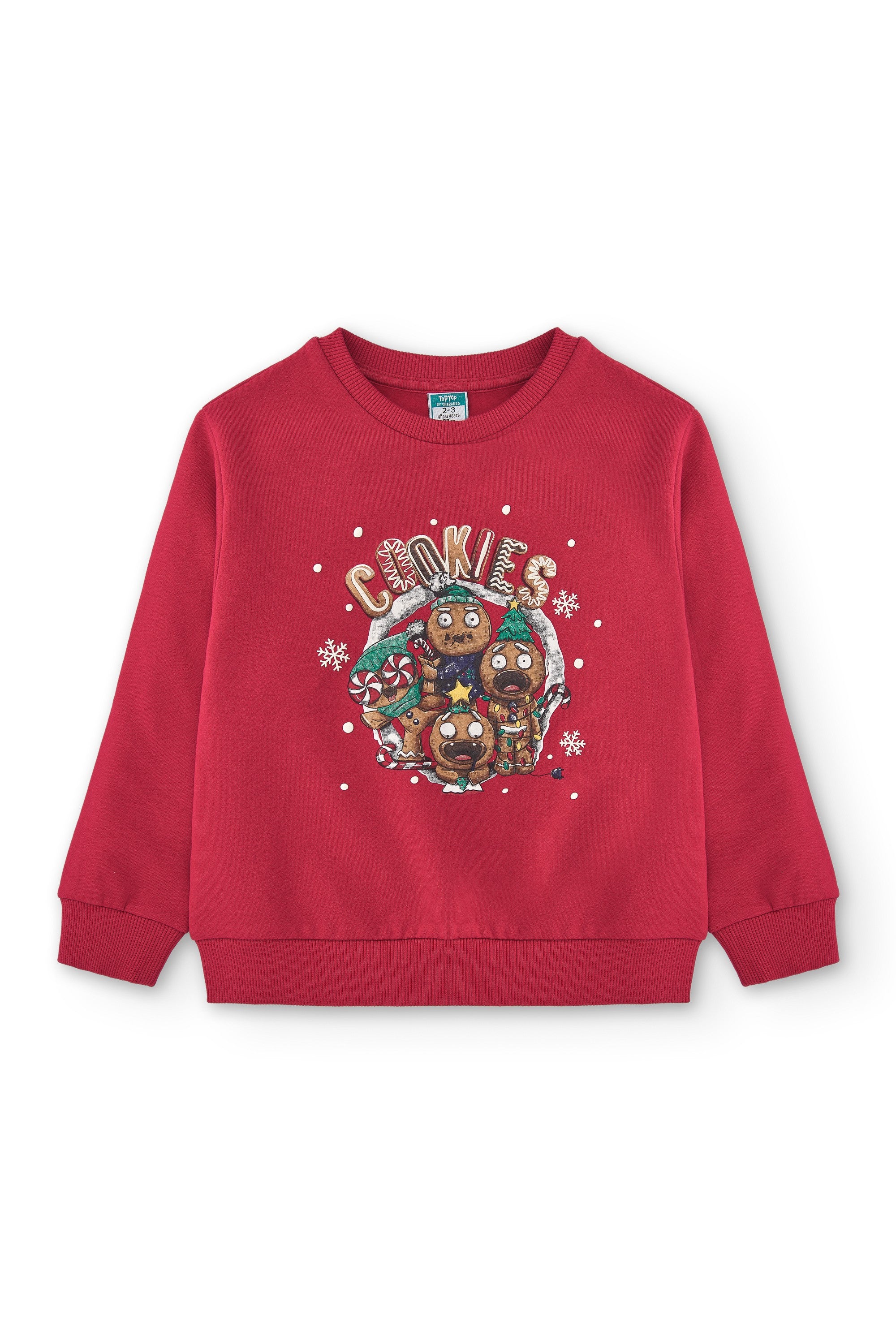 Sudadera navideña roja para niña vista frontal fondo blanco Charanga