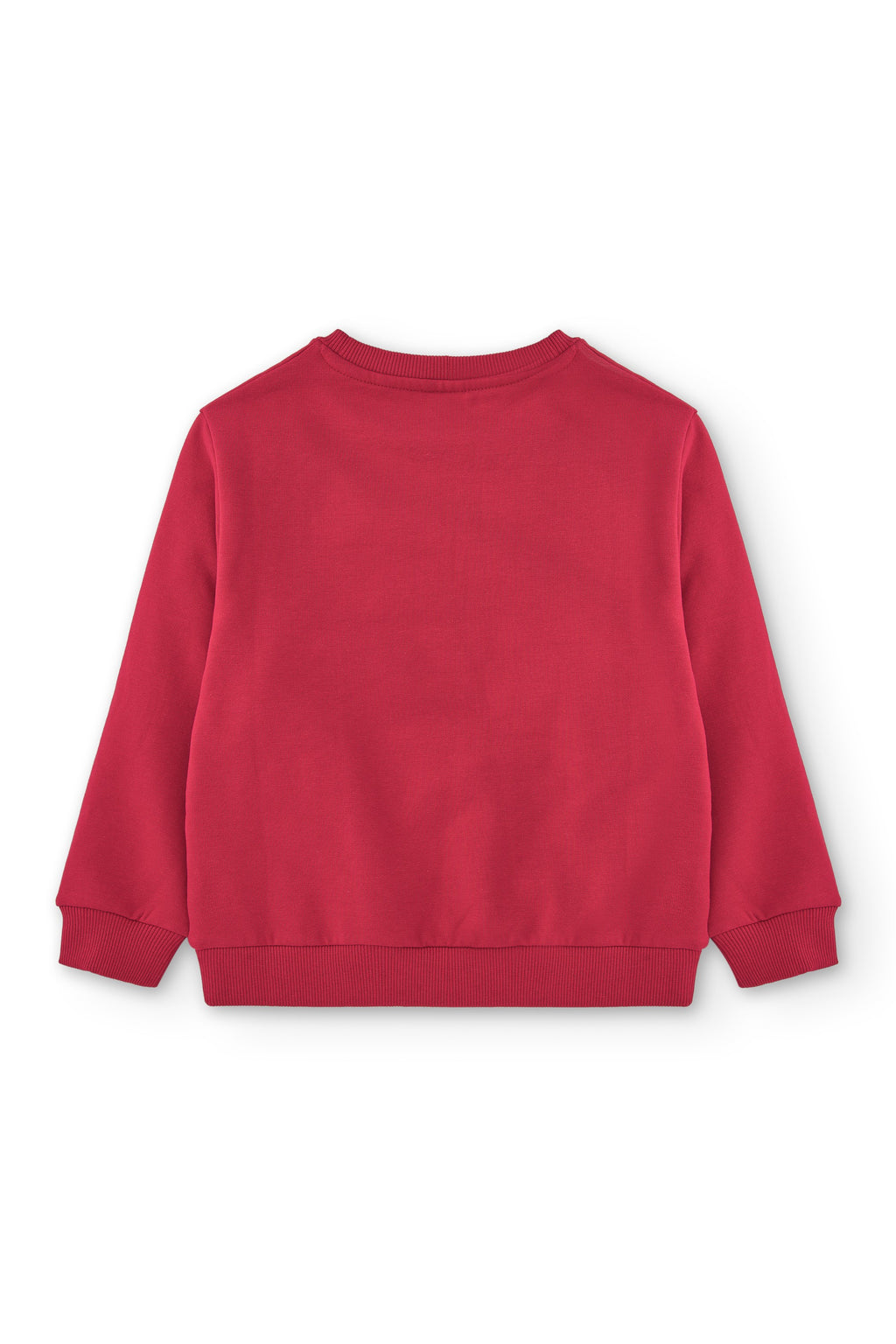 Detalle estampado navideño festivo en sudadera roja para niña primer plano Charanga