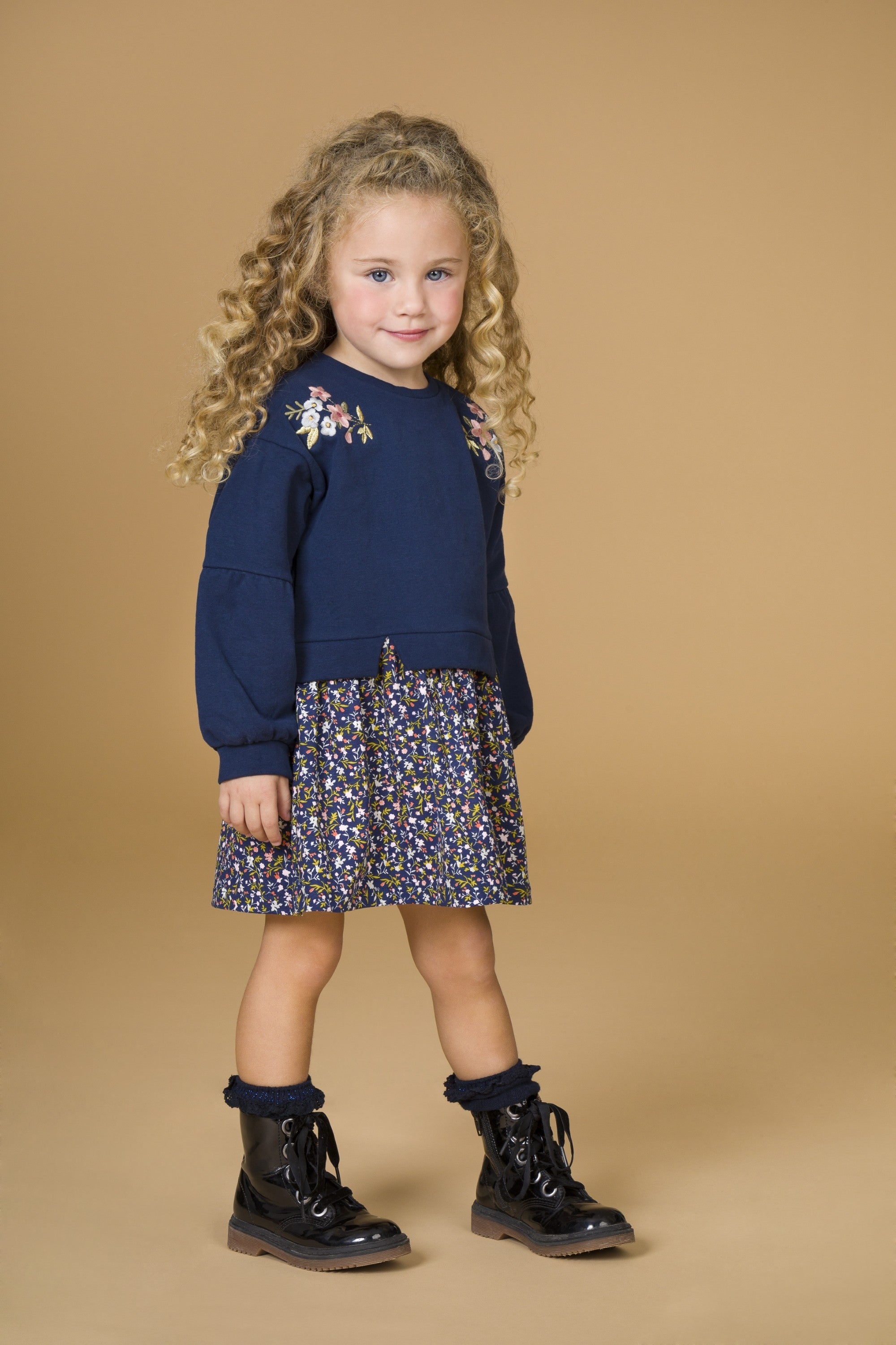 Vestido de bebé marino estampado flores Charanga